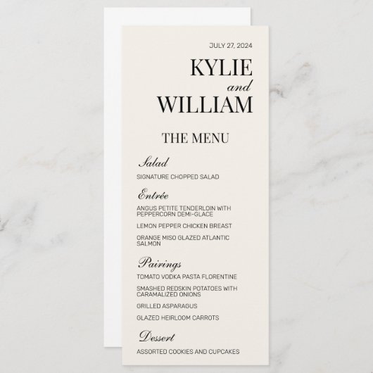 Elegante inlas voor het huwelijksmenu programmakaart (Voorkant / Achterkant)