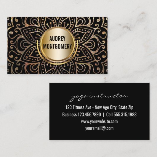 Elegante Instructeur | Mandala Gouden Zwarte Boho Visitekaartje (Voorkant / Achterkant)