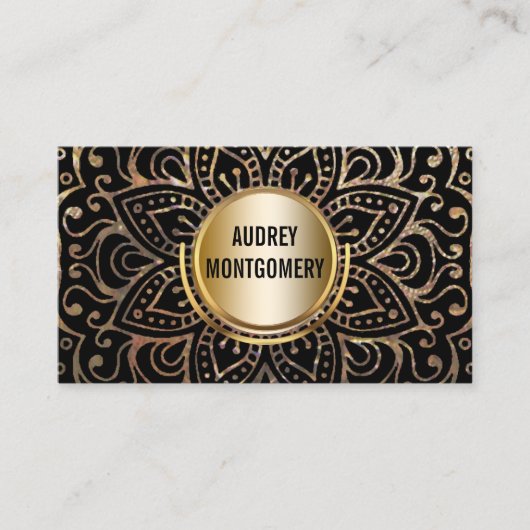 Elegante Instructeur | Mandala Gouden Zwarte Boho Visitekaartje (Voorkant)
