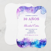 Elegante Invitación de 30º Cumpleaños con Acuarela Kaart (Voorkant / Achterkant)