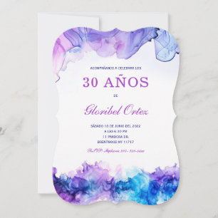 Elegante Invitación de 30º Cumpleaños con Acuarela Kaart
