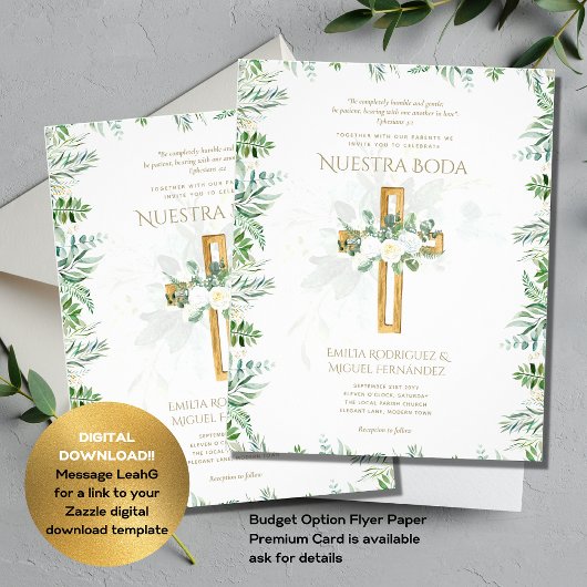 Elegante Invitación de Boda Católica Bilingüe Inv