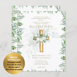 Elegante Invitación de Boda Católica Bilingüe Inv Kaart