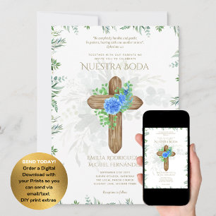 Elegante Invitación de Boda Católica Bilingüe Inv Kaart