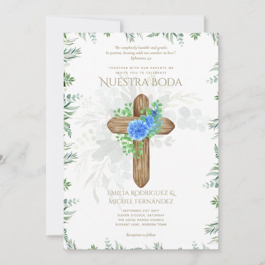 Elegante Invitación de Boda Católica Bilingüe Inv Kaart (Voorkant)