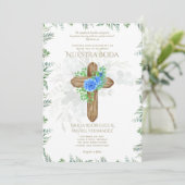 Elegante Invitación de Boda Católica Bilingüe Inv Kaart (Staand voorkant)