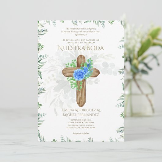 Elegante Invitación de Boda Católica Bilingüe Inv Kaart (Staand voorkant)