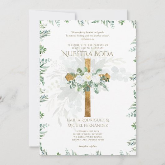 Elegante Invitación de Boda Católica Bilingüe Inv Kaart (Voorkant)