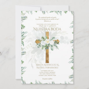 Elegante Invitación de Boda Católica Bilingüe Inv Kaart