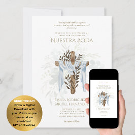 Elegante Invitación de Boda Católica Bilingüe Kaart