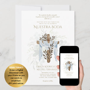 Elegante Invitación de Boda Católica Bilingüe Kaart