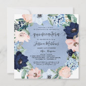 Elegante invitación de Quinceañera Azul y Rosa Kaart (Voorkant)