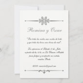 Elegante Invitación para bodas en Español. Kaart (Achterkant)
