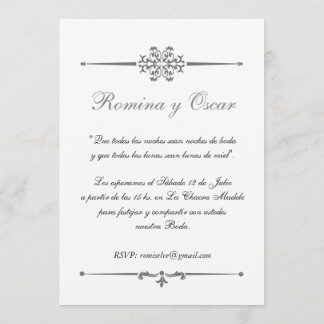 Elegante Invitación para bodas en Español. Kaart