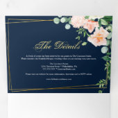 elegante Invitación triple azul oro marino Invitac Drieluik Uitnodiging (Binnenzijde eerst)