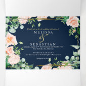 elegante Invitación triple azul oro marino Invitac Drieluik Uitnodiging (Binnenkant midden)