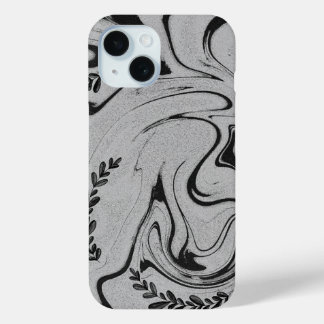Elegante iPhone 1 met zwart-wit marmerbladwervelin 15 Case