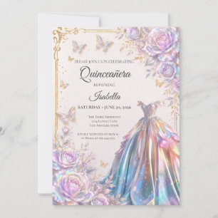 Elegante Iridescente Vlinders Quinceañera Kaart