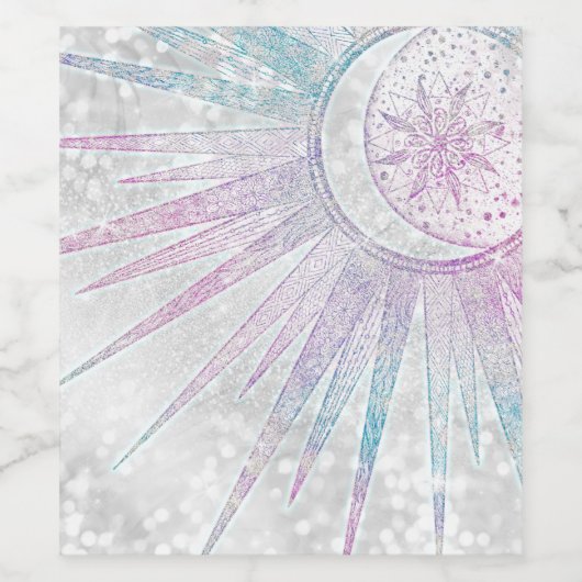 Elegante Iridiserende Zon Maan Mandala Zilveren De Wijn Etiket (Enkel label)