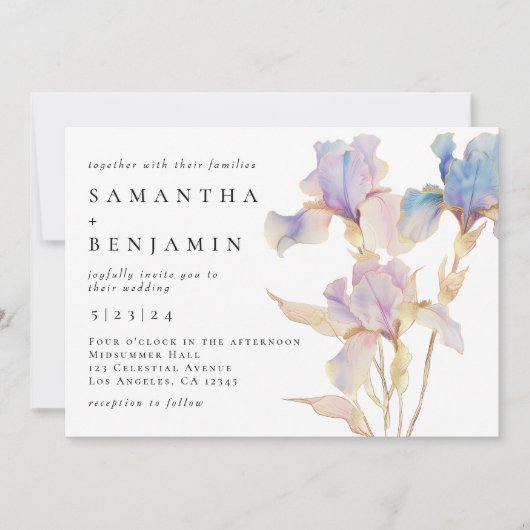 Elegante iris alles-in-één Waterverf bloemenbruilo Kaart (Voorkant)