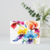 Elegante Iris Bloeit Met Waterverf Splatter Briefkaart (Staand voorkant)