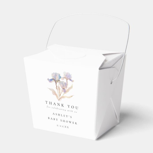 Elegante Iris Bloem Baby Shower Bedankdoosjes (Voorkant Zijde)
