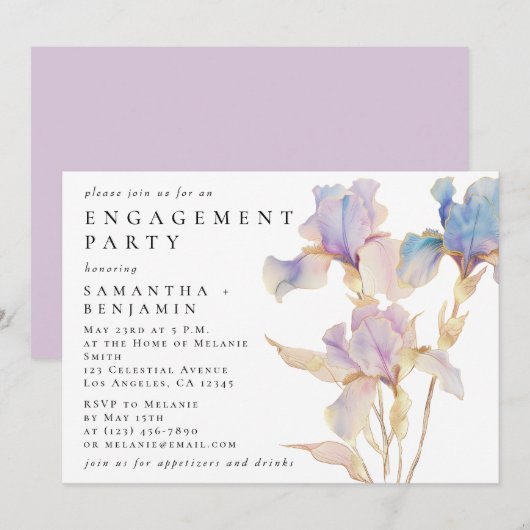 Elegante Iris Bloem Bruiloft Feest Kaart (Voorkant / Achterkant)