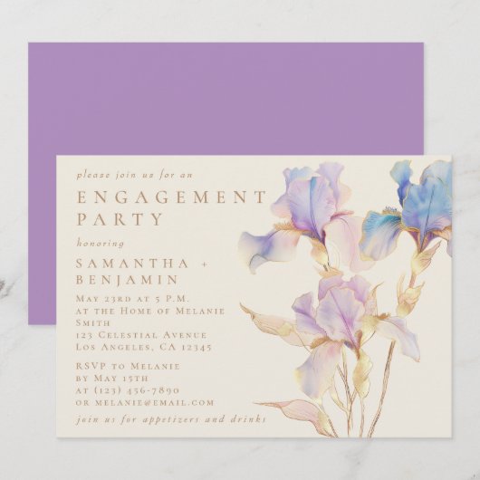 Elegante Iris Bloem Bruiloft Feest Kaart (Voorkant / Achterkant)