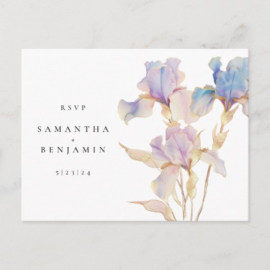 Elegante Iris Bloem Bruiloft RSVP  Briefkaart (Voorkant)