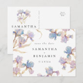 Elegante Iris Bloem Bruiloft Save the Date Briefkaart (Voorkant / Achterkant)