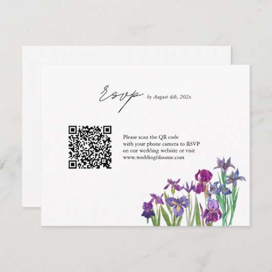 Elegante Iris bloem QR code bruiloft RSVP Kaartje (Voorkant / Achterkant)