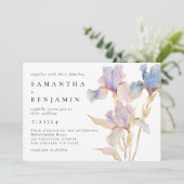 Elegante Iris Bloemen Bruiloft Kaart (Staand voorkant)
