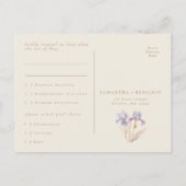 Elegante Iris Bloemen Bruiloft RSVP Briefkaart (Achterkant)