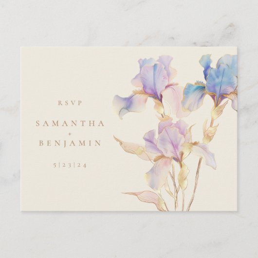 Elegante Iris Bloemen Bruiloft RSVP Briefkaart (Voorkant)