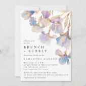 Elegante Iris Bloemen Waterverf Brunch en Bubbly Kaart (Voorkant)