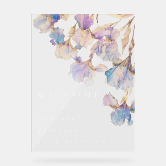 Elegante iris bloemenbruiloft acryl bord (Voorkant)