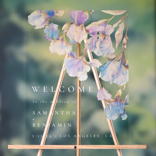 Elegante iris bloemenbruiloft acryl bord (Neutraal)