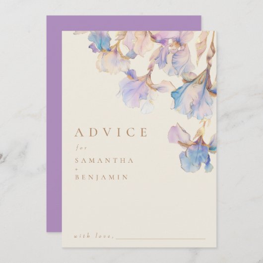 Elegante iris bloemenbruiloft advieskaart (Voorkant / Achterkant)