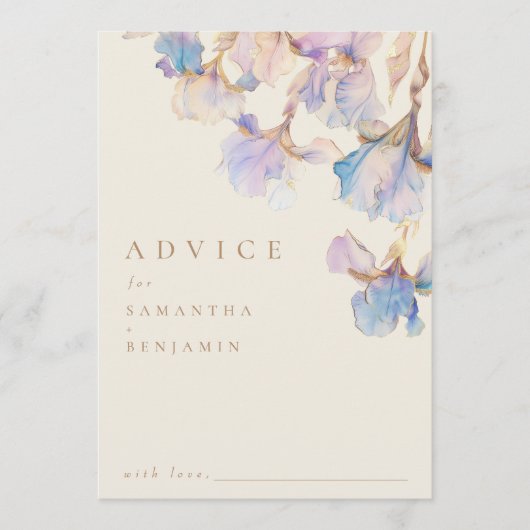 Elegante iris bloemenbruiloft advieskaart (Voorkant)