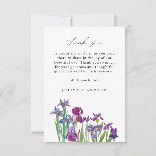 Elegante Iris bloemenbruiloft Bedankt Card (Achterkant)