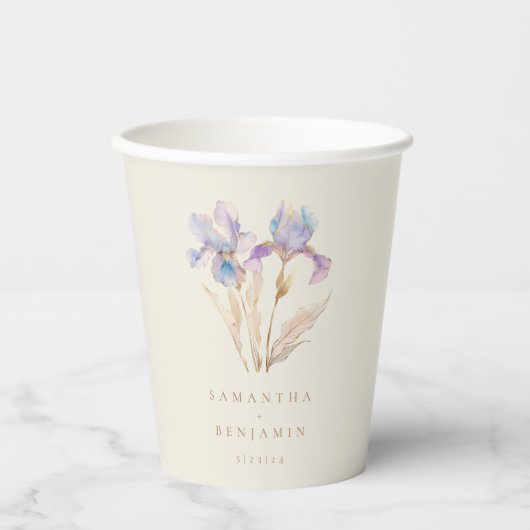 Elegante iris bloemenbruiloft papieren bekers (Voorkant)