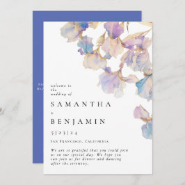 Elegante iris bloemenbruiloft programmakaart