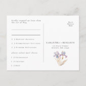 Elegante Iris bloemenbruiloft RSVP Briefkaart (Achterkant)