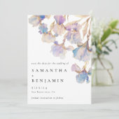 Elegante iris bloemenbruiloft save the date (Staand voorkant)
