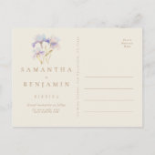 Elegante Iris bloemenbruiloft Save the Date Briefkaart (Achterkant)