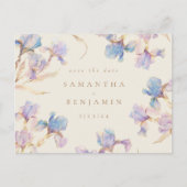 Elegante Iris bloemenbruiloft Save the Date Briefkaart (Voorkant)
