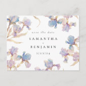 Elegante Iris bloemenbruiloft Save the Date Briefkaart (Voorkant)