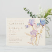Elegante iris bloemenbruiloft uitnodiging (Staand voorkant)