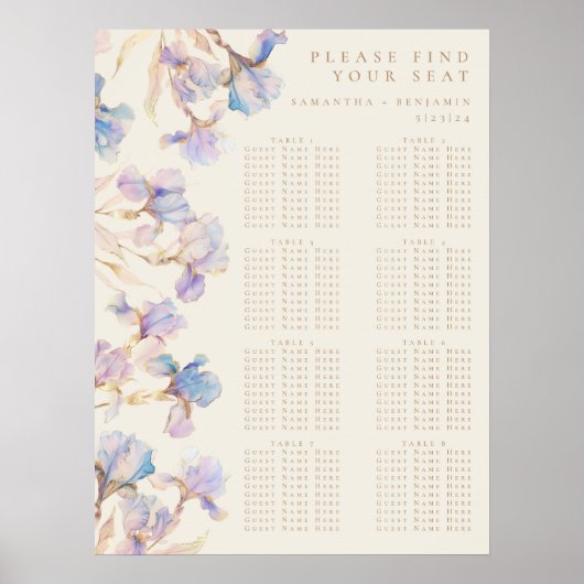 Elegante Iris bloemenbruiloft zitgrafiek Poster (Voorkant)