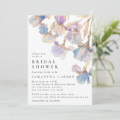 Elegante Iris Bloemrijke Watercolor Bruidsdouche Kaart (Staand voorkant)